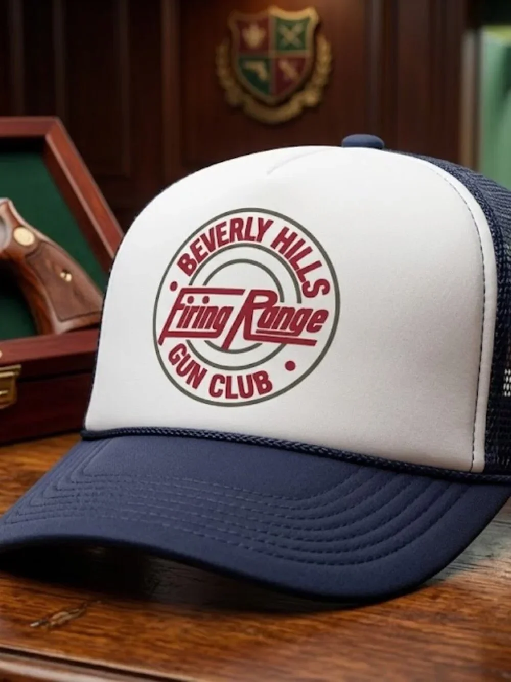 Beverly Hills Firing Range Printed Navy White Foam Rope Trucker Hat New US 90210